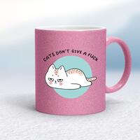 Cats Don’t Give A Fuck Mug – Pink Glitter/White, 10oz