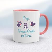 Dogs, Because People Are Dicks Mug – White/Pink, 10oz
