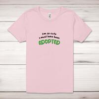 So Cute I’m Adopted Adult T-Shirt – Pastel Pink, Large