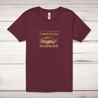 I Love It When She Bends Over Adult T-Shirt – Maroon, Small