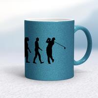 Evolution Of A Golfer Mug – Blue Glitter/White, 10oz