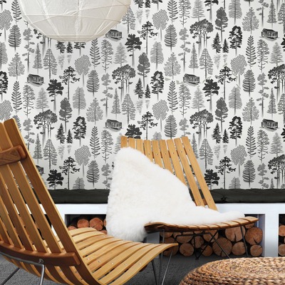 Catskills Woodland Wallpaper Monochrome Snow White - Mini Moderns MMTLG01SN
