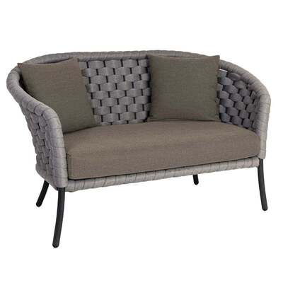 Alexander Rose Light Grey Cordial 2 Seater Curved Sofa with Cushion, Kvadrat Khaki
