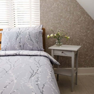 2.5 Tog Duvet 100% Cotton Grey Floral Duvet Cover Set & Pillow