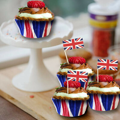 Set of 24 Union Jack Cupcake Cases & Flags