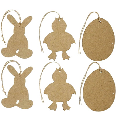 Pack Of 6 Paper Mache Easter Hanging Decorations Cut Outs