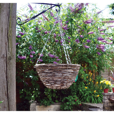14″ Dark Rattan Hanging Flower Basket & Chain