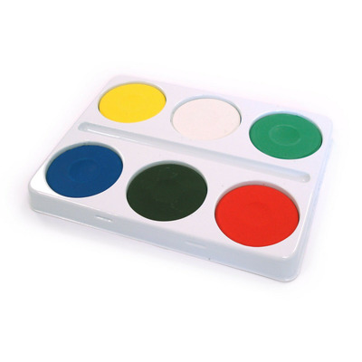 6 Assorted Watercolour Paints Block Palette With Brush Holder