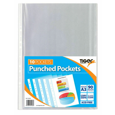 Tiger A3 Portrait Punched Pockets - Pack of 10
