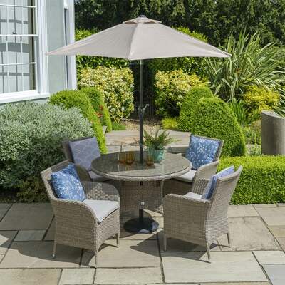 LG Outdoor Monaco Sand Rattan Weave 4 Seat Garden Furniture Dining Set