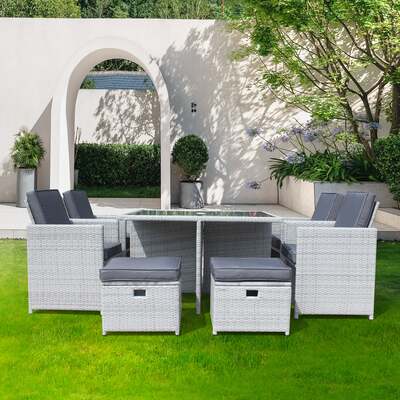 Bracken Outdoors Madrid Light Grey 4-8 Seat Cube Garden Furniture Set with Ice Bucket