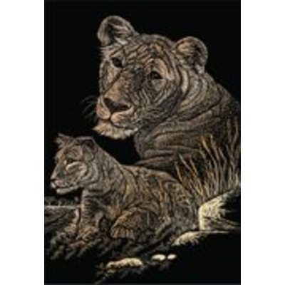 Lioness And Cub Copper Regular Size Engraving Art Scraperfoil