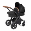 Image of Ickle Bubba Stomp Luxe All in One i-Size Travel System with ISOFIX Base (Frame: Black, Fabric Colour: Midnight, Handle Bars: Tan)