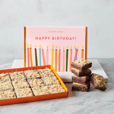 Happy Birthday Mini Brownies - 12 Pieces / Millionaire Shortbread Happy Birthday Brownies