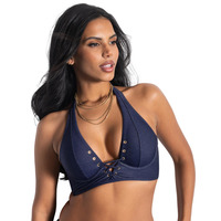 Image of Pour Moi Adelaide Denim Lace Up Longline Bikini Top