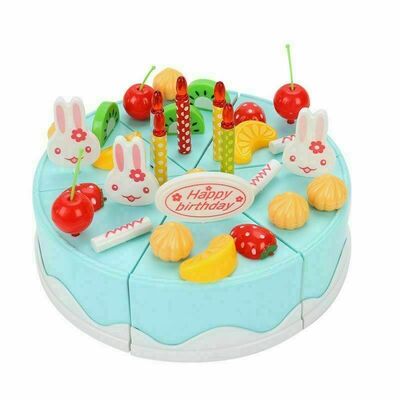 37 Piece Make Your Own Pretend Happy Birthday Cake Toy Set - Blue