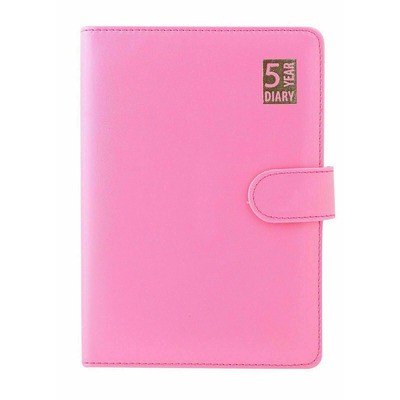 Five (5) Year Undated A5 Day Per Page Leather Look Diary - Pink