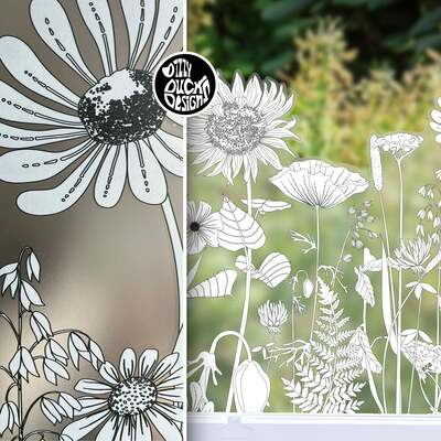 Retro Flowers Frosted Window Border - 1200(w) x 740(h) mm