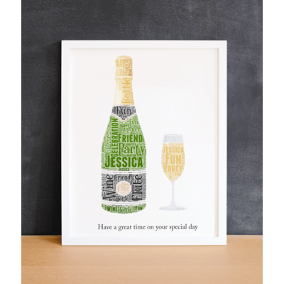Personalised Champagne Bottle Celebration Word Art Gift
