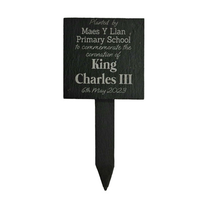 Personalised Slate Plant Marker, King Charles III Coronation, Laser-Engraved