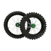 Image of Pit Bike Green CNC Wheel Set with Kenda Tyres & SDG Hubs - 17''F / 14''R