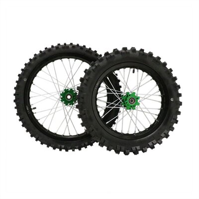 Pit Bike Green CNC Wheel Set with Kenda Tyres & SDG Hubs - 17’’F / 14’’R