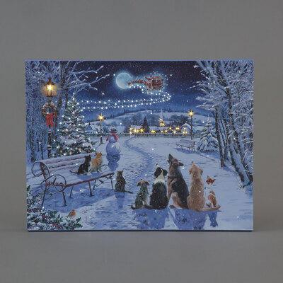 40x30cm Christmas Cats & Dogs In Park Canvas