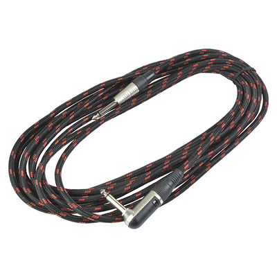 Guitar Lead 3m Braided Straight to Right Angle 1/4" 6.3mm - Black