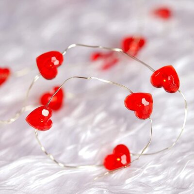 1.2m LED Red Love Heart Valentines Fairy String Lights - TWO PACKS (2.4M)