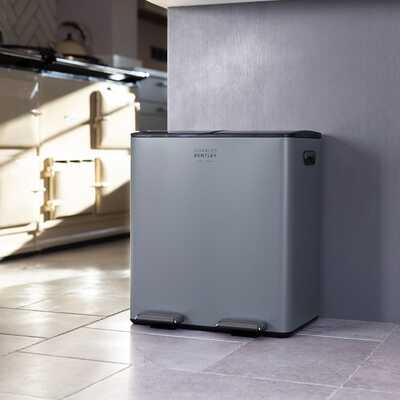 40L Double Compartment Grey Kitchen Bin - 2x 20L