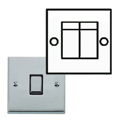 M Marcus Electrical Victorian Raised Plate 2 Gang Telephone & Data Sockets, Polished Chrome Finish, Black Or White Inset Trims - R02.856/857 POLISHED CHROME - SECONDARY LINE, BLACK INSET TRIM