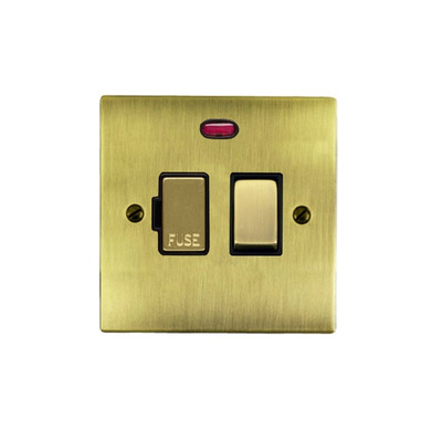 M Marcus Electrical Elite Flat Plate Fused Spur (Switched With Neon), Antique Brass, Black Trim - T91.836.ABBK ANTIQUE BRASS - BLACK INSET TRIM
