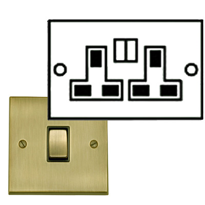 M Marcus Electrical Victorian Raised Plate 2 Gang Socket, Antique Brass Finish, Black Inset Trim - R91.850.ABBK ANTIQUE BRASS - BLACK INSET TRIM