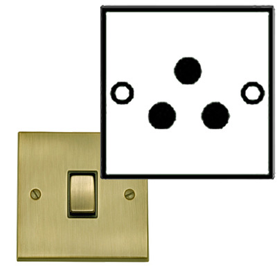 M Marcus Electrical Victorian Raised Plate Lamp Socket (Round Pin), Antique Brass Finish, Black Inset Trim - R91.982.BK ANTIQUE BRASS - BLACK INSET TRIM