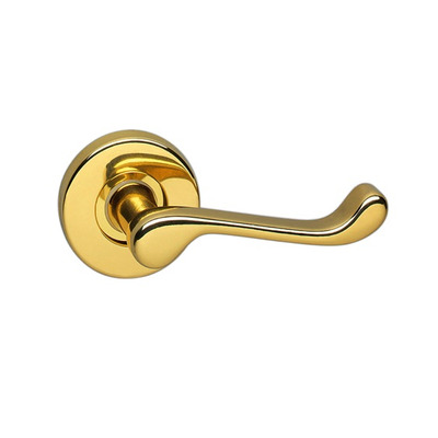 Urfic Ashworth Victorian Scroll Door Handles On Round Rose, Polished Brass - 100-398-01 (sold in pairs) POLISHED BRASS