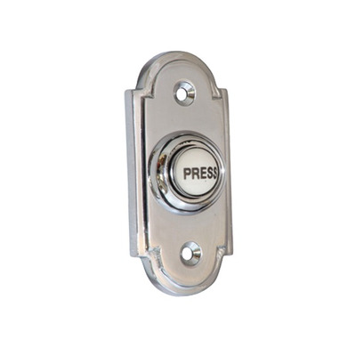 Prima Victorian Shaped Bell Push With China Press Button, Polished Chrome - BC1417 POLISHED CHROME - 76 x 33mm