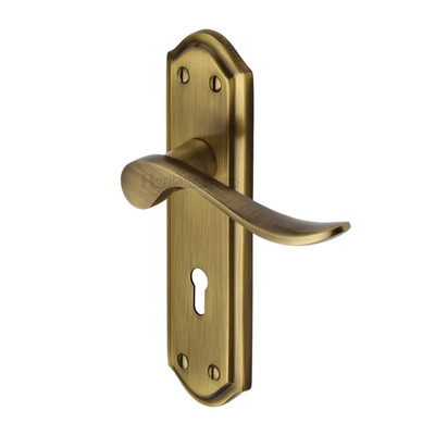 Heritage Brass Sandown Antique Brass Door Handles - SAN1400-AT (sold in pairs) LOCK (WITH KEYHOLE)