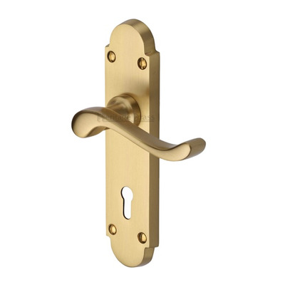 Heritage Brass Savoy Satin Brass Door Handles - S600-SB (sold in pairs) LOCK (WITH KEYHOLE)