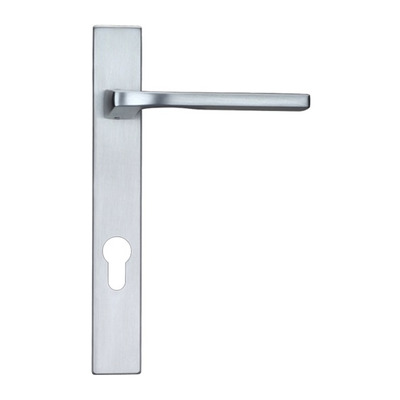 Zoo Hardware Rosso Maniglie Vela Euro Lock Multi Point Door Handles On Narrow 220mm Backplate, Satin Chrome - RM12NP92SC (sold in pairs) SATIN CHROME
