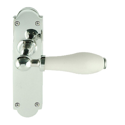 Chatsworth White Porcelain Door Handles, Polished Chrome Backplate - PCBUL29-WHI (sold in pairs) POLISHED CHROME - LATCH