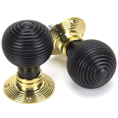 From The Anvil Beehive Mortice/Rim Knob Set, Ebony & Polished Brass - 91729 (sold in pairs) EBONY & POLISHED BRASS