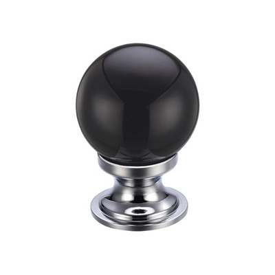 Zoo Hardware Fulton & Bray Black Glass Ball Cupboard Knobs (25mm Or 30mm), Polished Chrome Base - FCH02CPBL BLACK & POLISHED CHROME - 30mm
