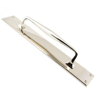From The Anvil Art Deco Pull Handle On Backplate (300mm OR 425mm), Polished Nickel - 45381 POLISHED NICKEL - 425mm
