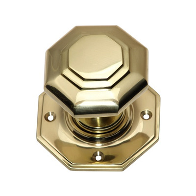 Prima Flat Octagonal Mortice Door Knobs (Un-Sprung), Polished Brass OR Unlacquered Brass - PB2004 (sold in pairs) UNLACQUERED BRASS
