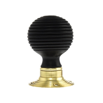 Atlantic Old English Whitby Reeded Mortice Knob, Ebony Wood And Polished Brass - OE60RREMKPB (sold in pairs) EBONY WOOD AND POLISHED BRASS