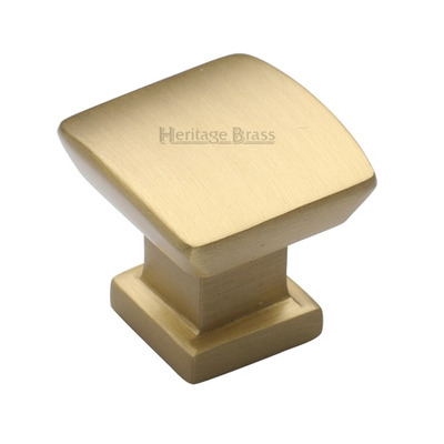 Heritage Brass Plinth Cabinet Knob With Base (25mm x 25mm OR 35mm x 35mm), Satin Brass - C4382-SB SATIN BRASS - 25mm