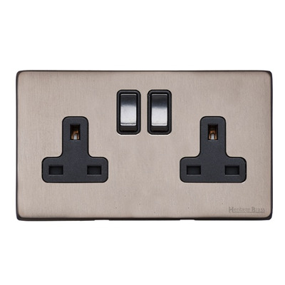 M Marcus Electrical Vintage Double 13 AMP Switched Socket, Aged Pewter With Black Switch - XAP.150.BK AGED PEWTER