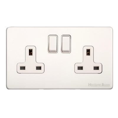 M Marcus Electrical Vintage Double 13 AMP Switched Socket, Matt White With White Switch - XWH.150.W MATT WHITE