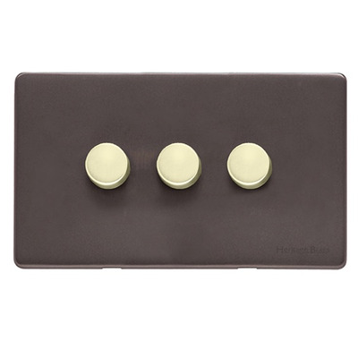 M Marcus Electrical Verona 3 Gang 2 Way Push On/Off Dimmer Switch, Matt Bronze With Polished Brass Switch - VR9.280.250.PB MATT BRONZE WITH POLISHED BRASS - 250 WATTS