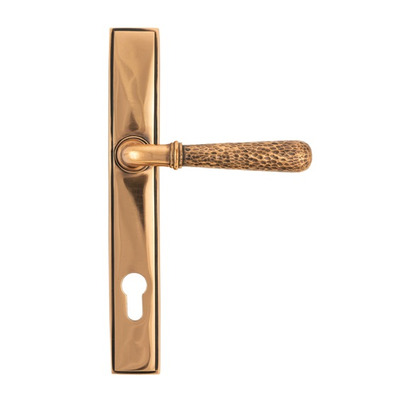 From The Anvil Hammered Newbury Slimline Espagnolette Door Handles (92mm C/C), Polished Bronze - 45774 (sold in pairs) POLISHED BRONZE